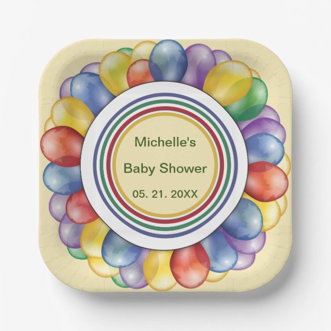 Personalised Multicolor Balloon Shapes Paper Plate (Front)
