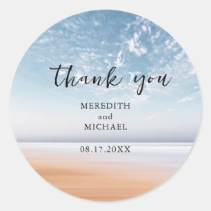 Personalised Multicolor Beach Scene Dated  Classic Round Sticker