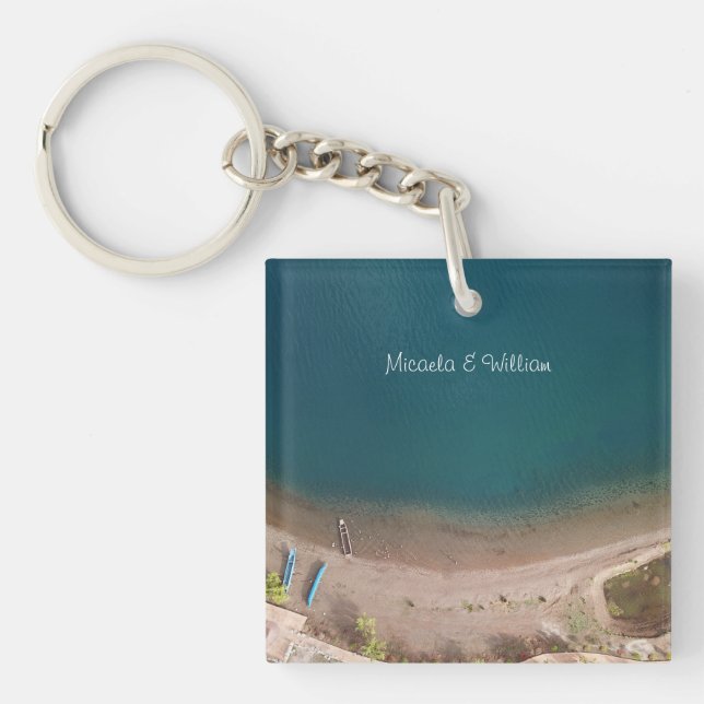 Personalised Multicolor Sandy Beach Ocean View Key Ring (Front)