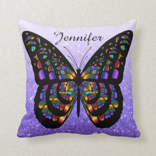Personalised Multicolored  Butterfly On Blue Cushion