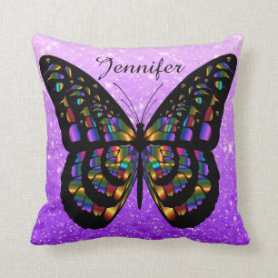 Personalised Multicolored  Butterfly On Purple Cushion