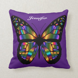 Personalised Multicolored  Butterfly On Purple Cushion