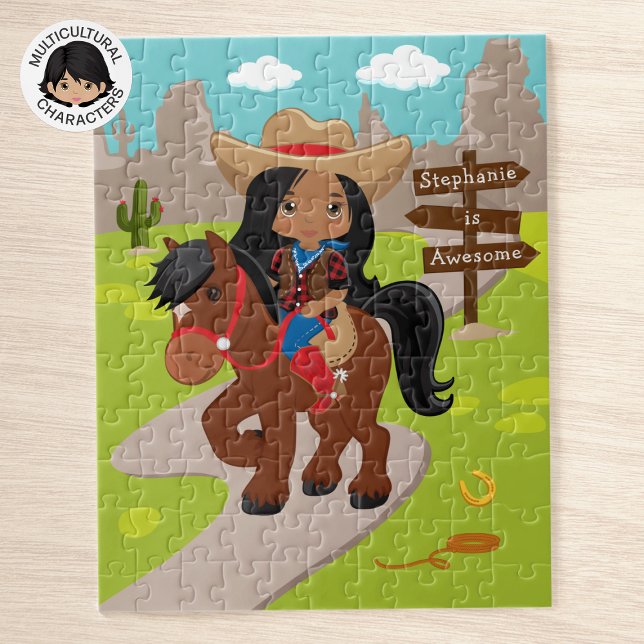 Personalised Multicultural Cowgirl Jigsaw Puzzle (Creator Uploaded)