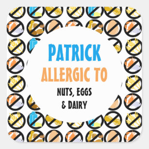Personalised Multiple Food Allergies Kids Custom Square Sticker