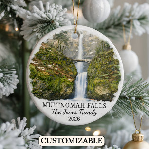 Personalised Multnomah Falls Ornament, Oregon Ceramic Ornament