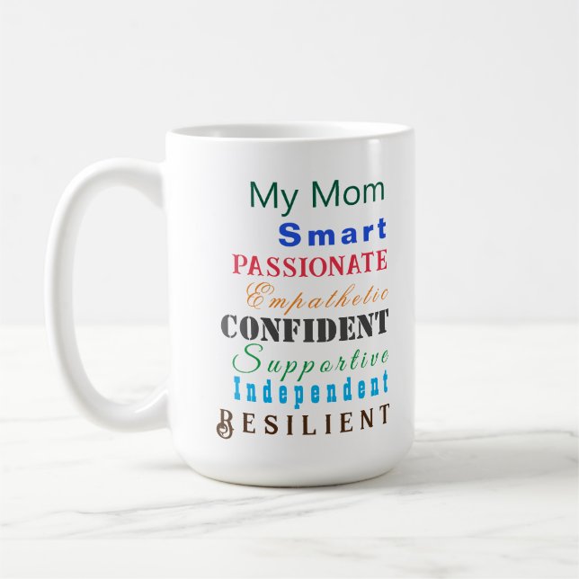 Personalised Mum Colourful Qualities of Great Wome Coffee Mug (Left)