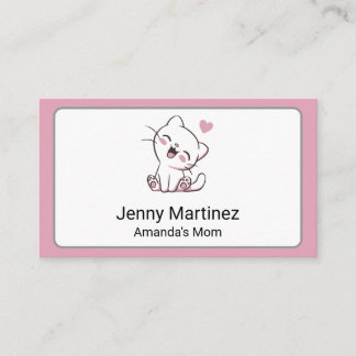 Personalised Mum Contact Card with Cute White Cat 