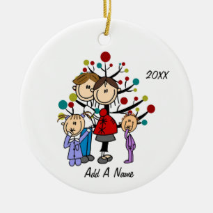Personalised Mum, Dad, Two Girls Red Ceramic Ornament