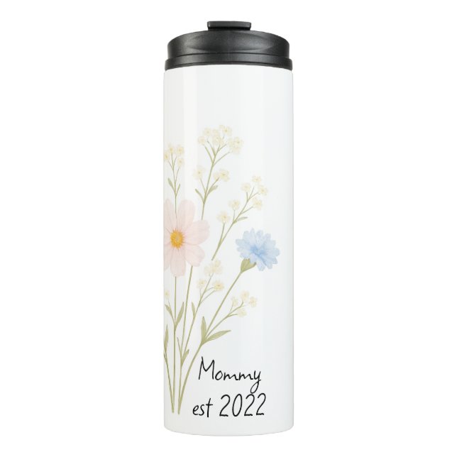 Personalised Mum Est. Thermal Tumbler with flowers (Front)
