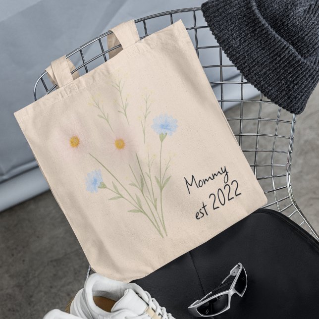 Personalised Mum Est. Tote Bag with Pastel Flower (Creator Uploaded)