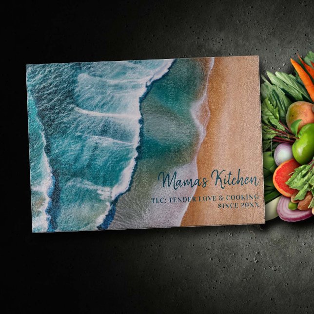 Personalised Mum Gift Tender Love TLC Ocean Waves Cutting Board (mom cutting board personalized gift christmas birthday mothers day ocean waves beach elegant decor)