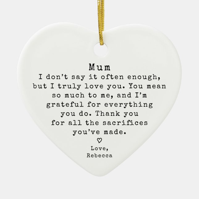 Personalised Mum Gift Vintage Minimal Christmas Ceramic Ornament (Front)