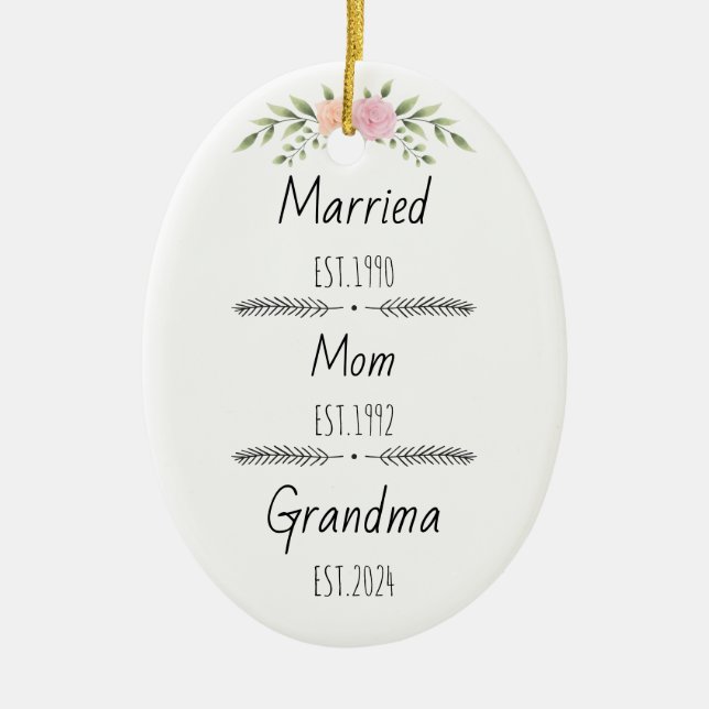Personalised Mum Grandma Est Custom Year Ceramic Ornament (Front)