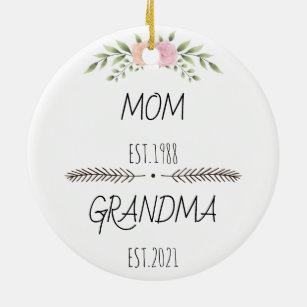 Personalised Mum Grandma Est Custom Year, flowers Ceramic Ornament