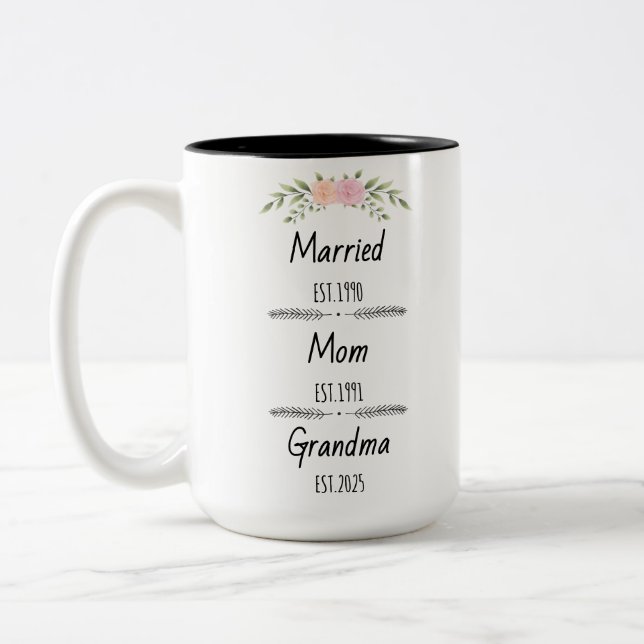 Personalised Mum Grandma Est Custom Year Two-Tone Coffee Mug (Left)