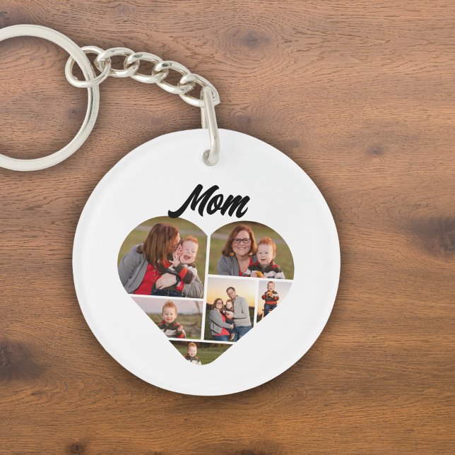 Personalised Mum Heart Shape Photo Collage Key Ring (Custom Photo Keychain for Mom with Heart Shaped Photo Collage)