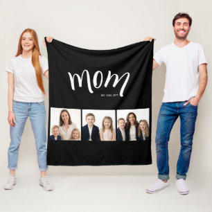 Personalised Mum Kids 3 Photo Collage Mum Est Year Fleece Blanket