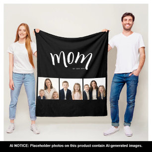 Personalised Mum Kids 3 Photo Collage Mum Est Year Fleece Blanket
