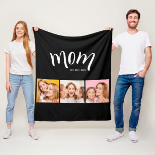 Personalised Mum Kids 3 Photo Collage Mum Est Year Fleece Blanket