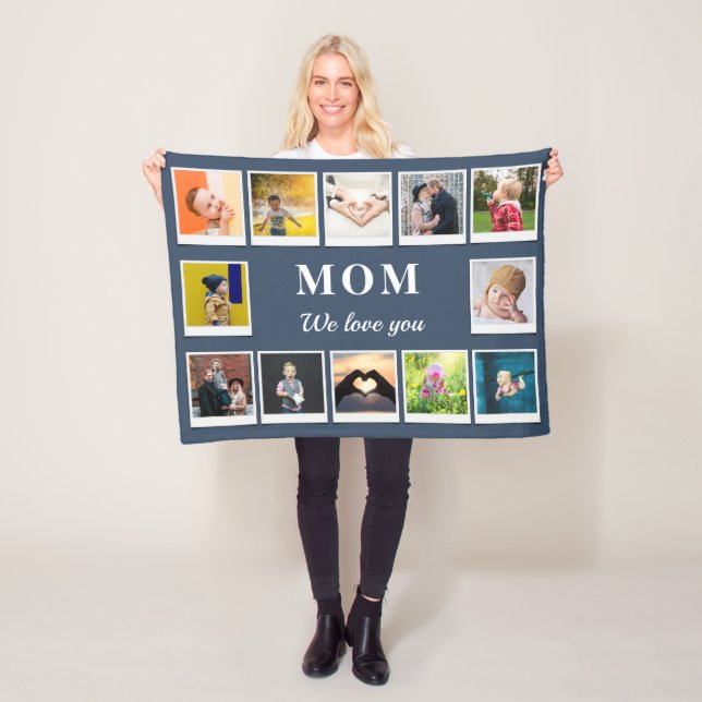 Personalised Mum Kids Children 12 Photo Collage Fleece Blanket (In Situ)