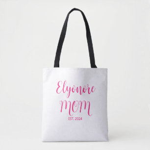 Personalised Mum Name Established Date Pink Script Tote Bag