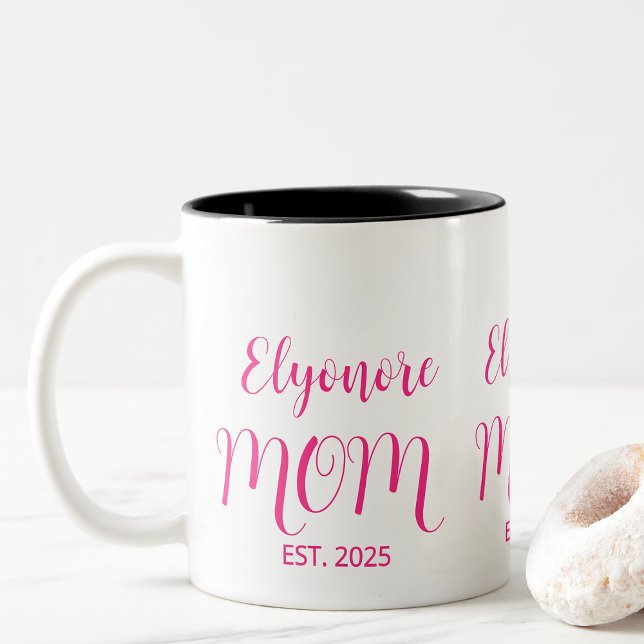 Personalised Mum Name Established Pink Script  Two-Tone Coffee Mug (Creator Uploaded)