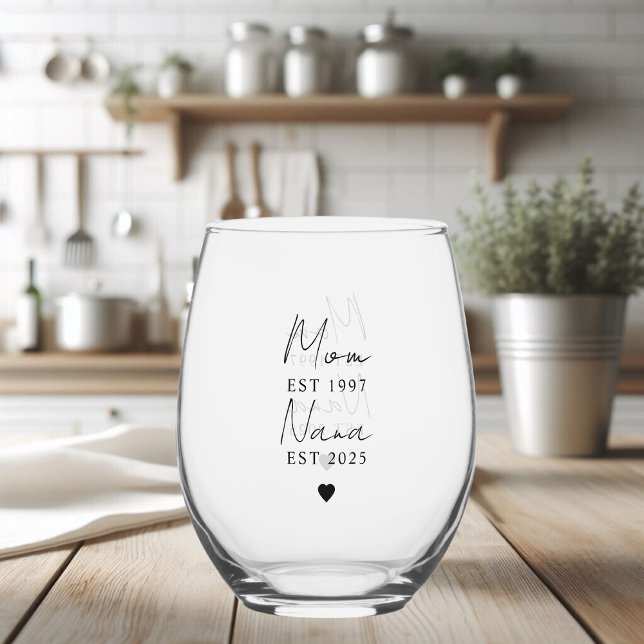 Personalised Mum & Nana EST `Gift Stemless Wine Glass (Creator Uploaded)