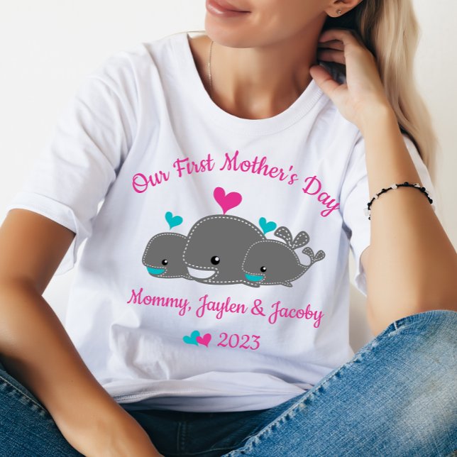 Personalised Mum Of Twin Boys, First Mother's Day  T-Shirt (Creator Uploaded)