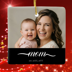 Personalised Mum Photo Year Established Modern Ceramic Ornament