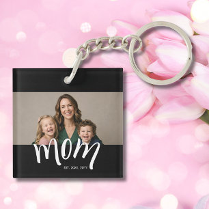 Personalised Mum Photo Year Established Modern Key Ring