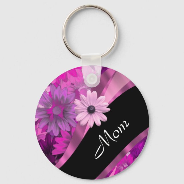 Personalised mum pink floral key ring (Front)