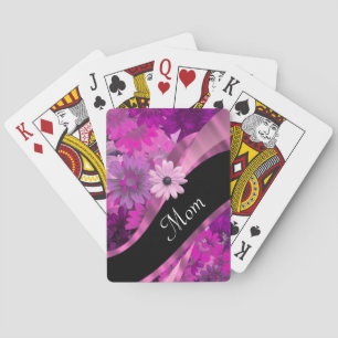 Personalised mum pink floral playing cards