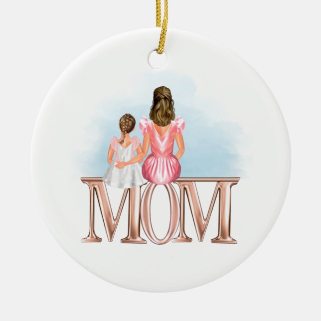 Personalised Mum with daughter brown hair ornament (Front)