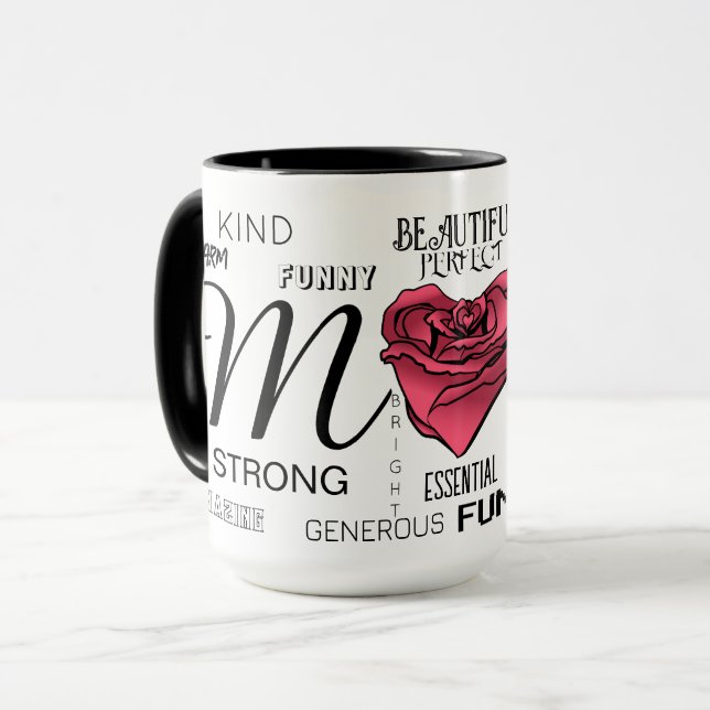 Personalised Mum with Heart Rose and Typography Mug (Front Left)
