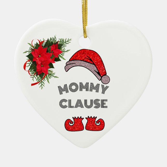 Personalised Mummy Clause Floral Heart Shaped Ceramic Ornament (Front)