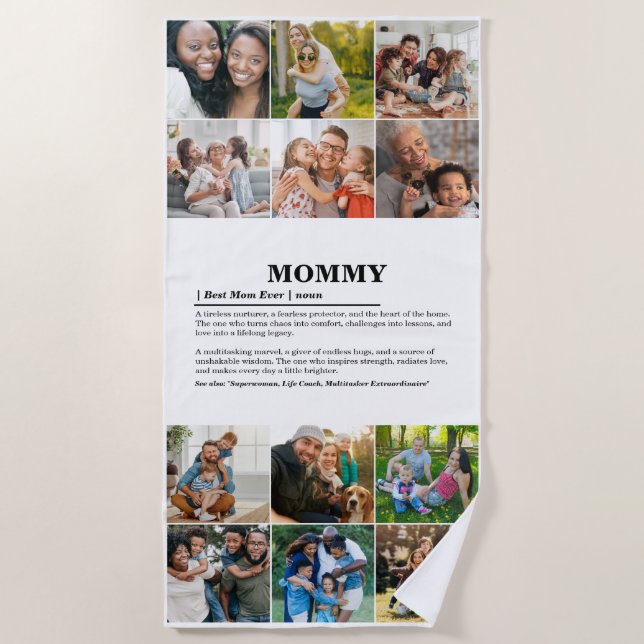 Personalised Mummy Definition 12 Photo Collage Beach Towel (Front)
