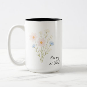 Personalised Mummy Est. Mug with Pastel Wildflower