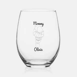 Personalised Mummy Mama Mum Gift with Kid's Name Stemless Wine Glass