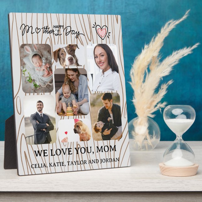 Personalised Mum's Day Gift: 7-Photo Collage  Plaque (Personalized Mom's Day Gift: 7-Photo Collage Wooden texture Plaque with Easel)