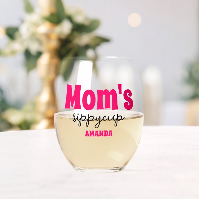 Personalised Mum's Sippy Cup Stemless Wine Glass (Insitu (Wedding))