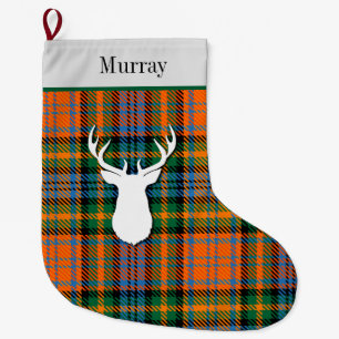 Personalised Muray Tartan Green Orange Plaid Large Christmas Stocking