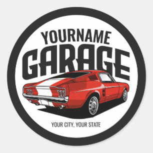 Personalised Muscle Car 1967 Red Fastback Garage  Classic Round Sticker
