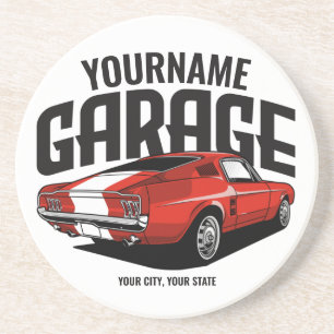 Personalised Muscle Car 1967 Red Fastback Garage  Coaster