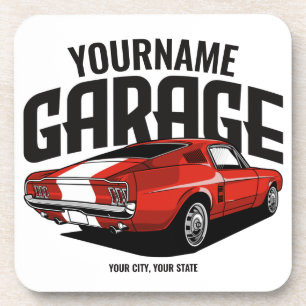 Personalised Muscle Car 1967 Red Fastback Garage  Coaster