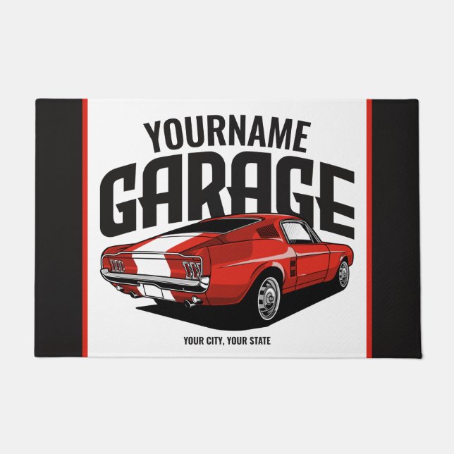 Personalised Muscle Car 1967 Red Fastback Garage Doormat (Front)
