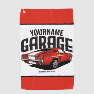 Personalised Muscle Car 1967 Red Fastback Garage Golf Towel