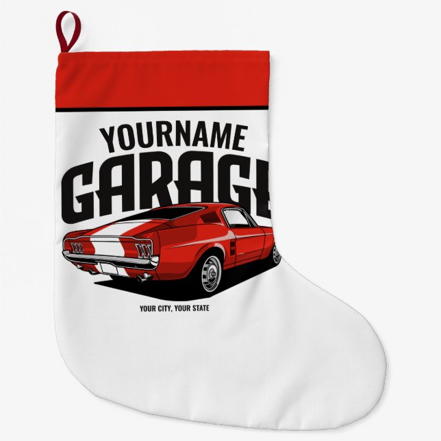 Personalised Muscle Car 1967 Red Fastback Garage  Large Christmas Stocking (Front)