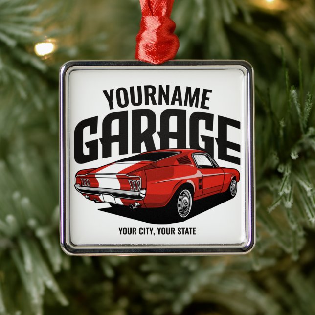 Personalised Muscle Car 1967 Red Fastback Garage  Metal Ornament (Tree)