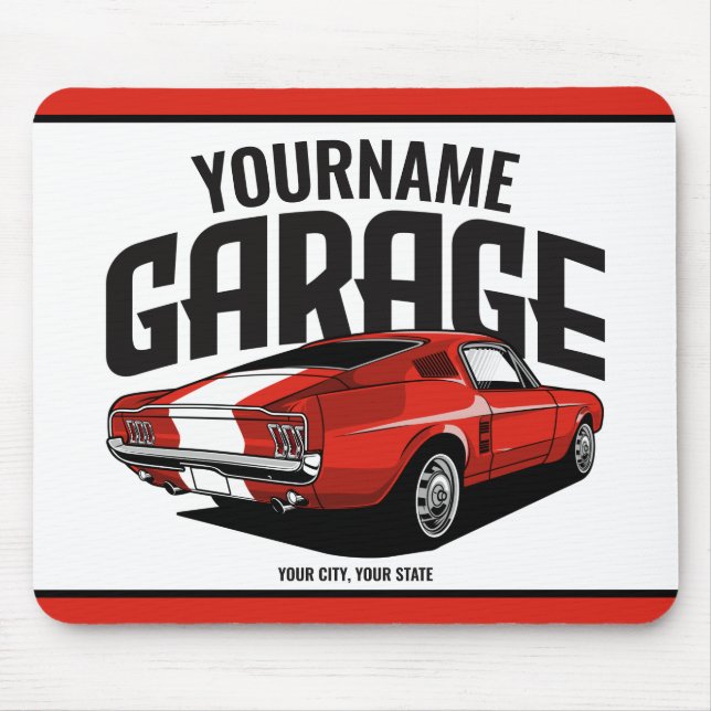 Personalised Muscle Car 1967 Red Fastback Garage  Mouse Pad (Front)