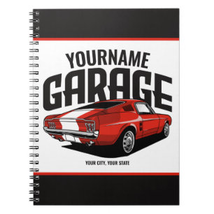 Personalised Muscle Car 1967 Red Fastback Garage Notebook